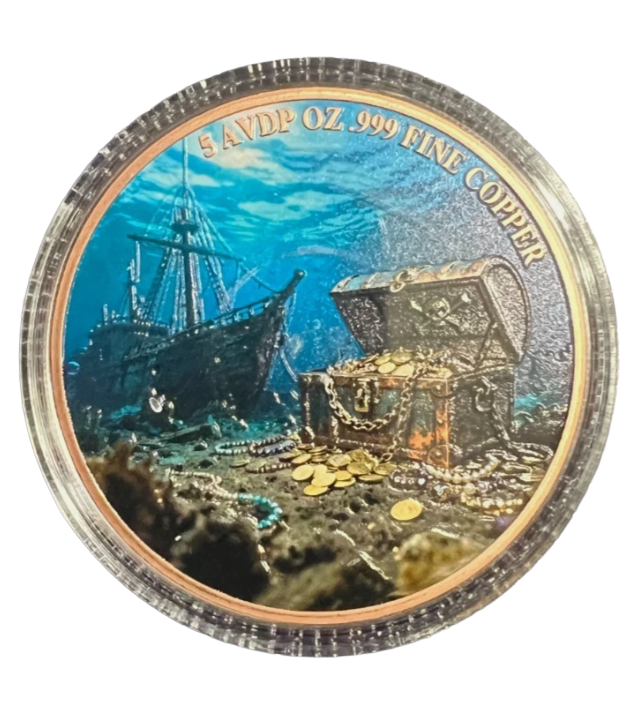 Skull Pirate Kraken Treasure 5 oz Colorized Copper Round