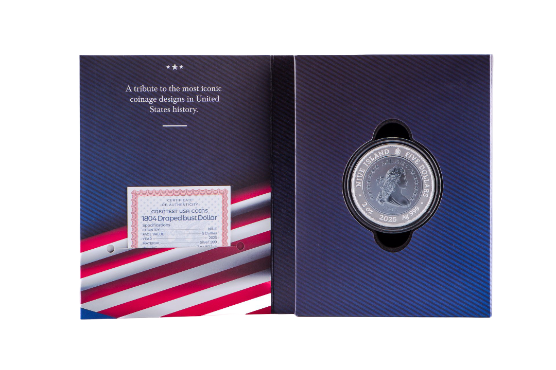 Niue $5 2025 Silver 999. 2oz AF: 1804 Draped bust GREATEST USA COINS
