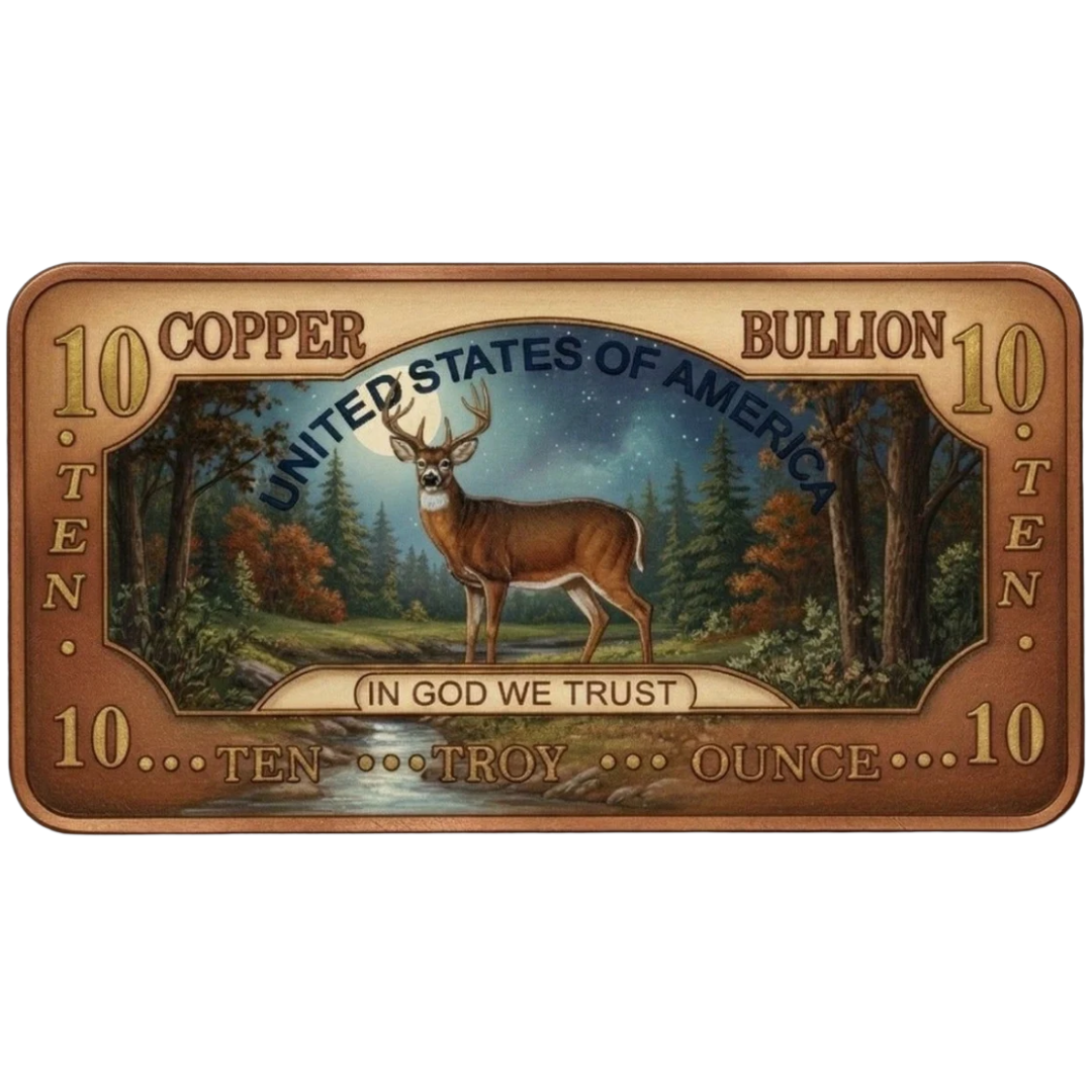 Whitetail Deer 10 oz  .999 Copper Bar Colorized in Capsule