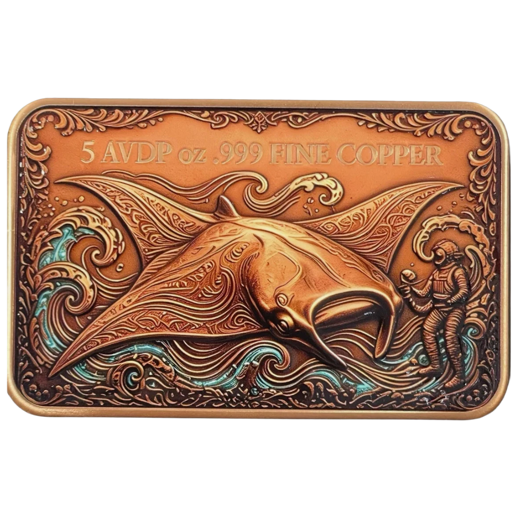 Manta Ray 5 oz Colorized Copper Bar – Ocean Creatures