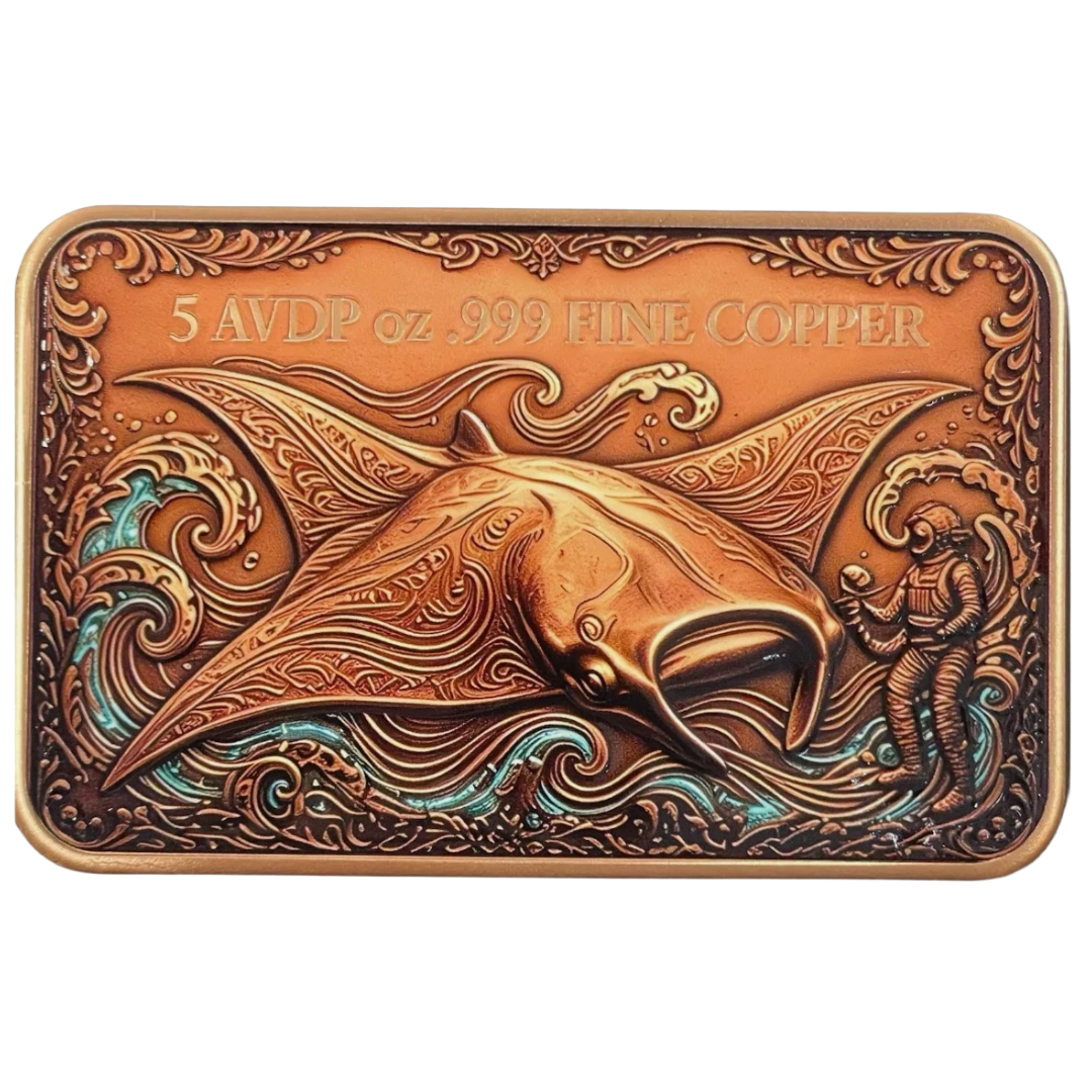 Manta Ray 5 oz Colorized Copper Bar – Ocean Creatures