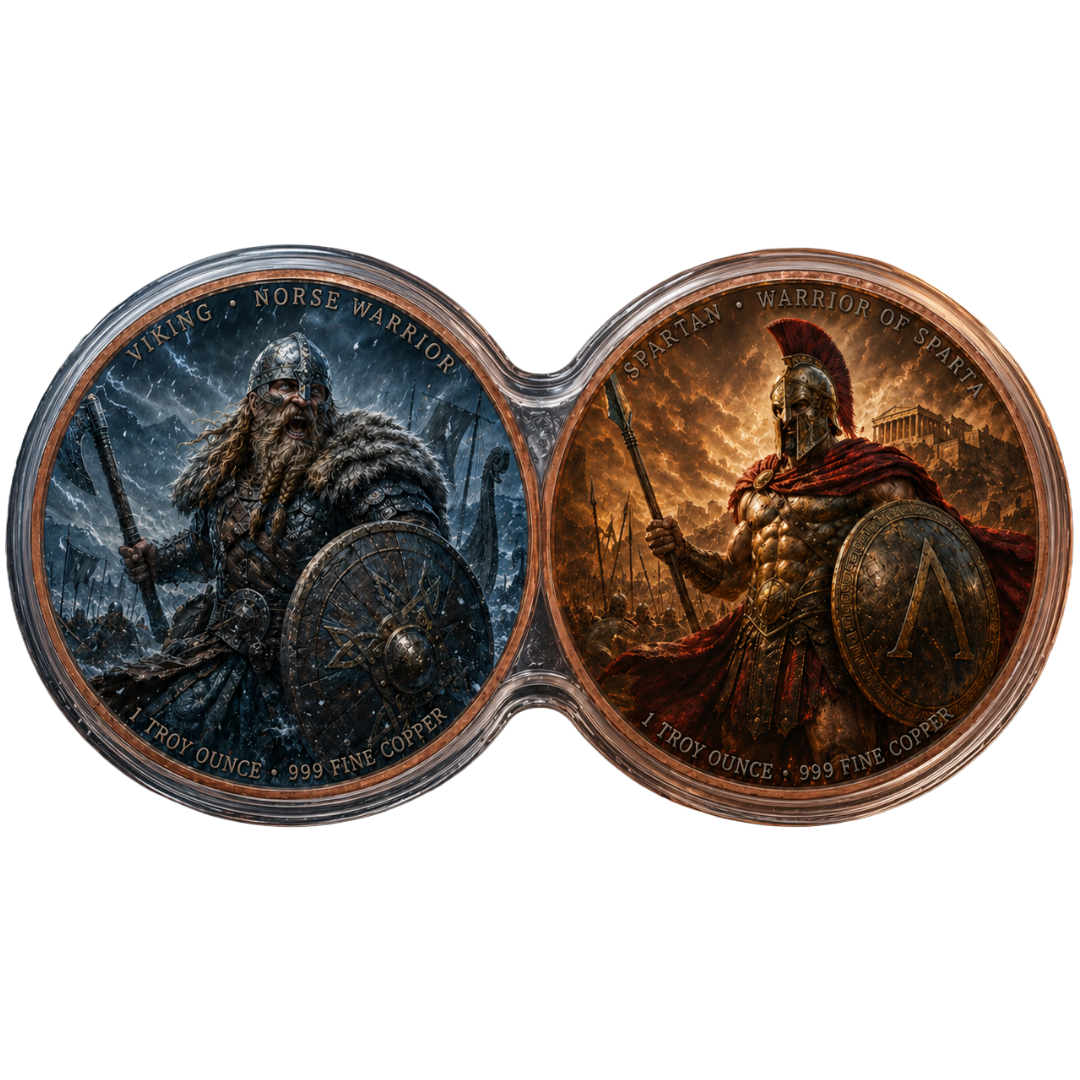 Norse Warrior and Spartan Warrior 2 x 1oz Copper Infinity Capsule Double Sided