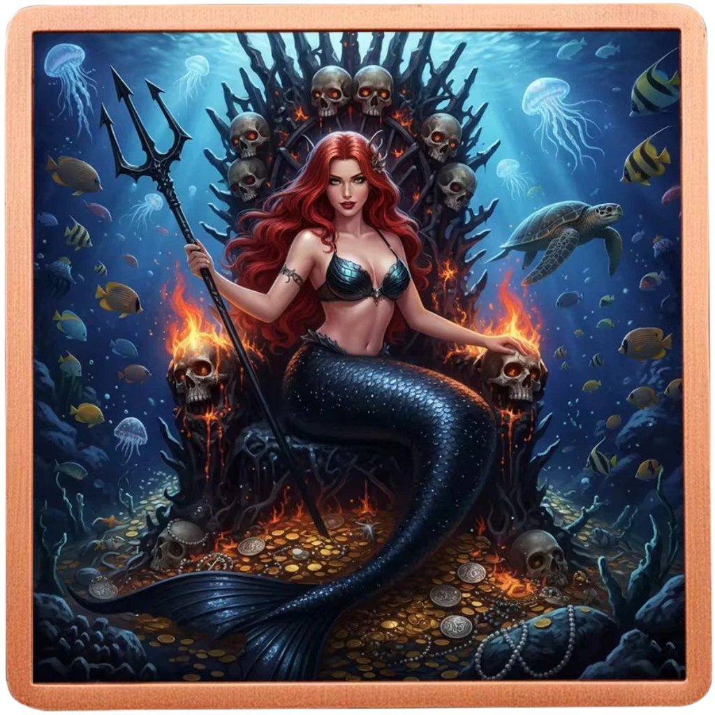 Mermaid Queen 5 oz .999 Fine Copper Square Art Bar
