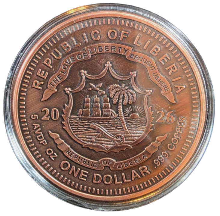 Starborn Watcher Alien 5 oz Copper  Liberia Colorized Copper Coin in Capsule