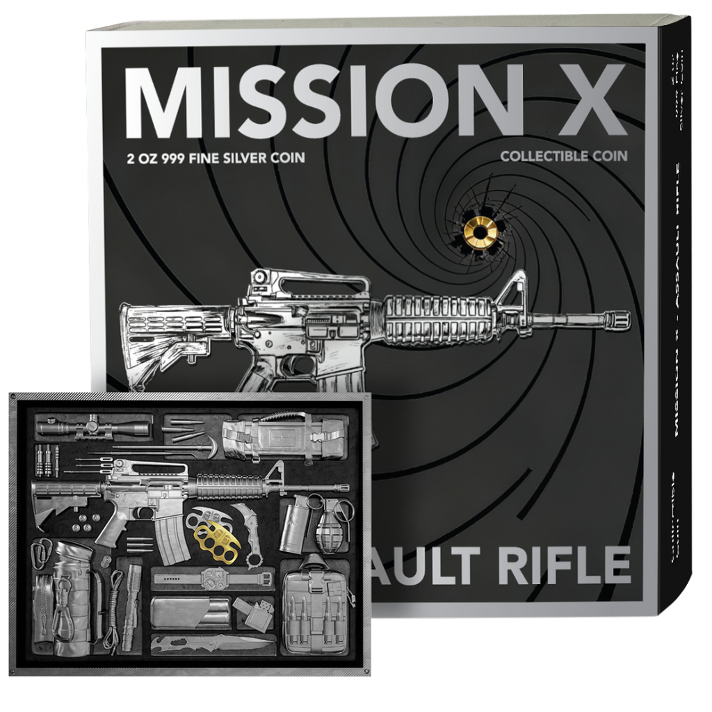 2025 Samoa Mission X – Assault Rifle 2 oz Gilded Antiqued High Relief Silver Coin
