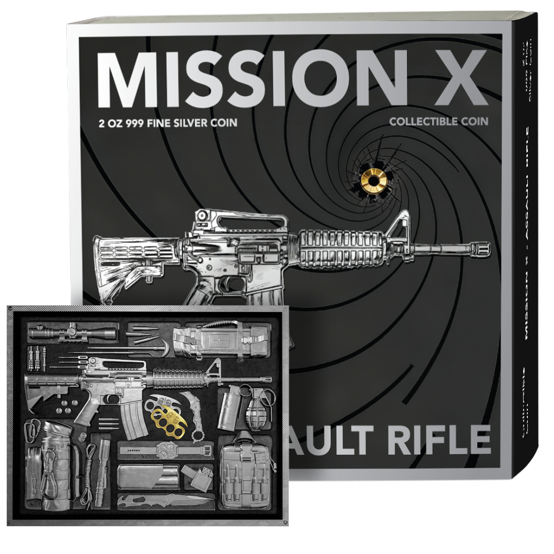 2025 Samoa Mission X – Assault Rifle 2 oz Gilded Antiqued High Relief Silver Coin