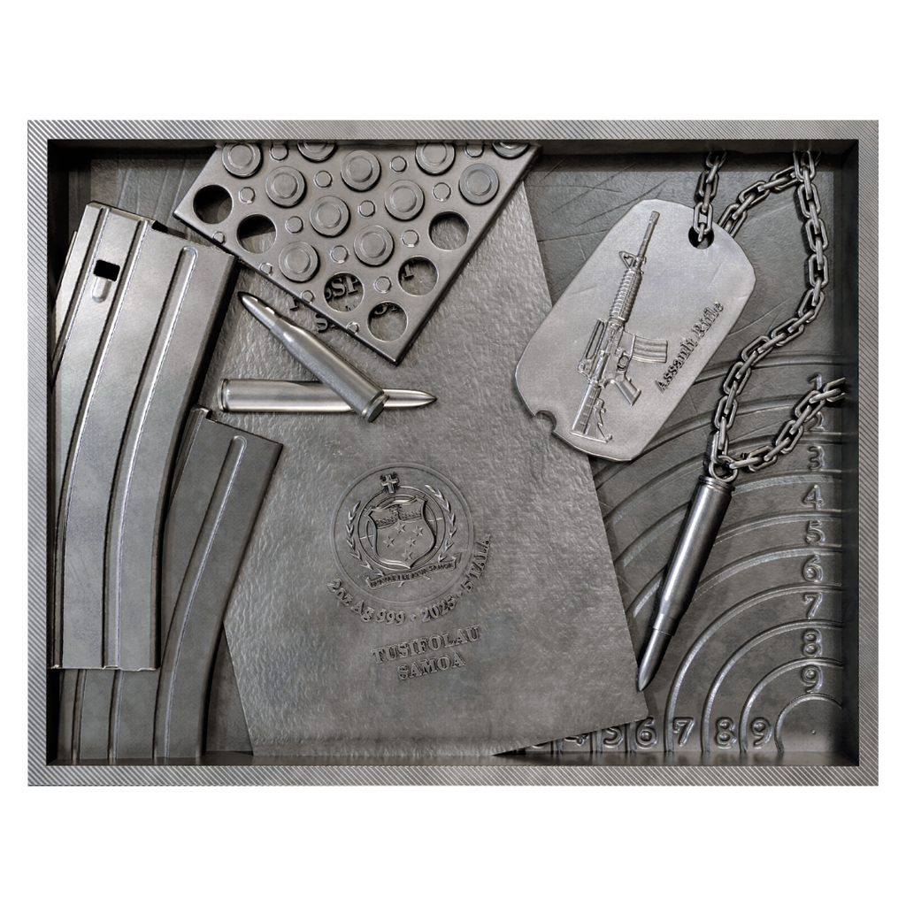 2025 Samoa Mission X – Assault Rifle 2 oz Gilded Antiqued High Relief Silver Coin