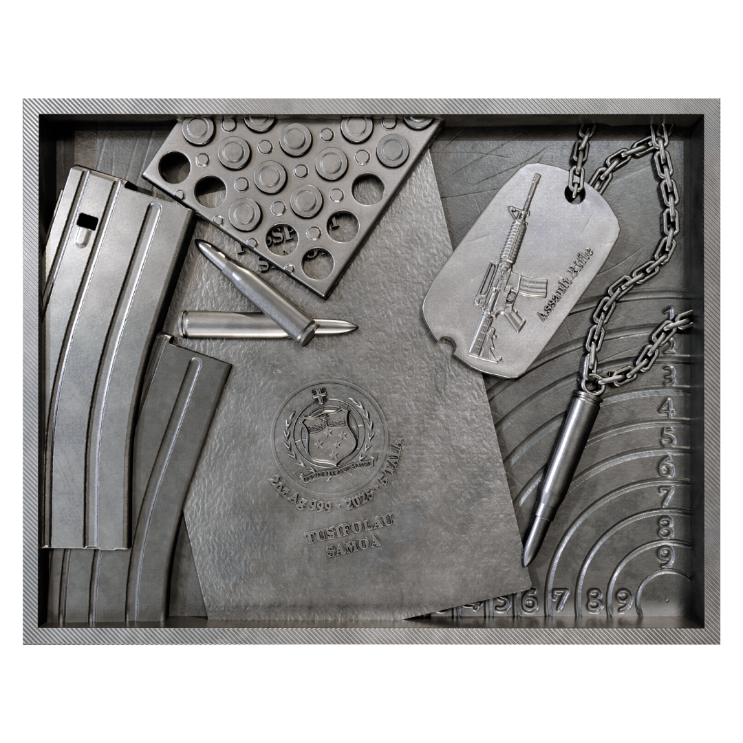 2025 Samoa Mission X – Assault Rifle 2 oz Gilded Antiqued High Relief Silver Coin