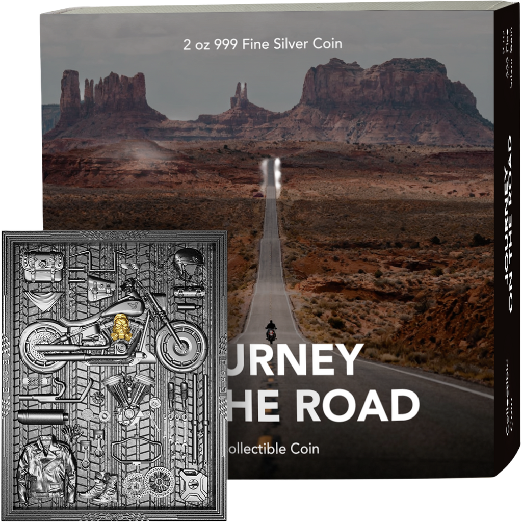 Journey on the Road 2 oz Silver Coin – 2025 Samoa 5 Tala Antiqued with Gold Gilded Finish