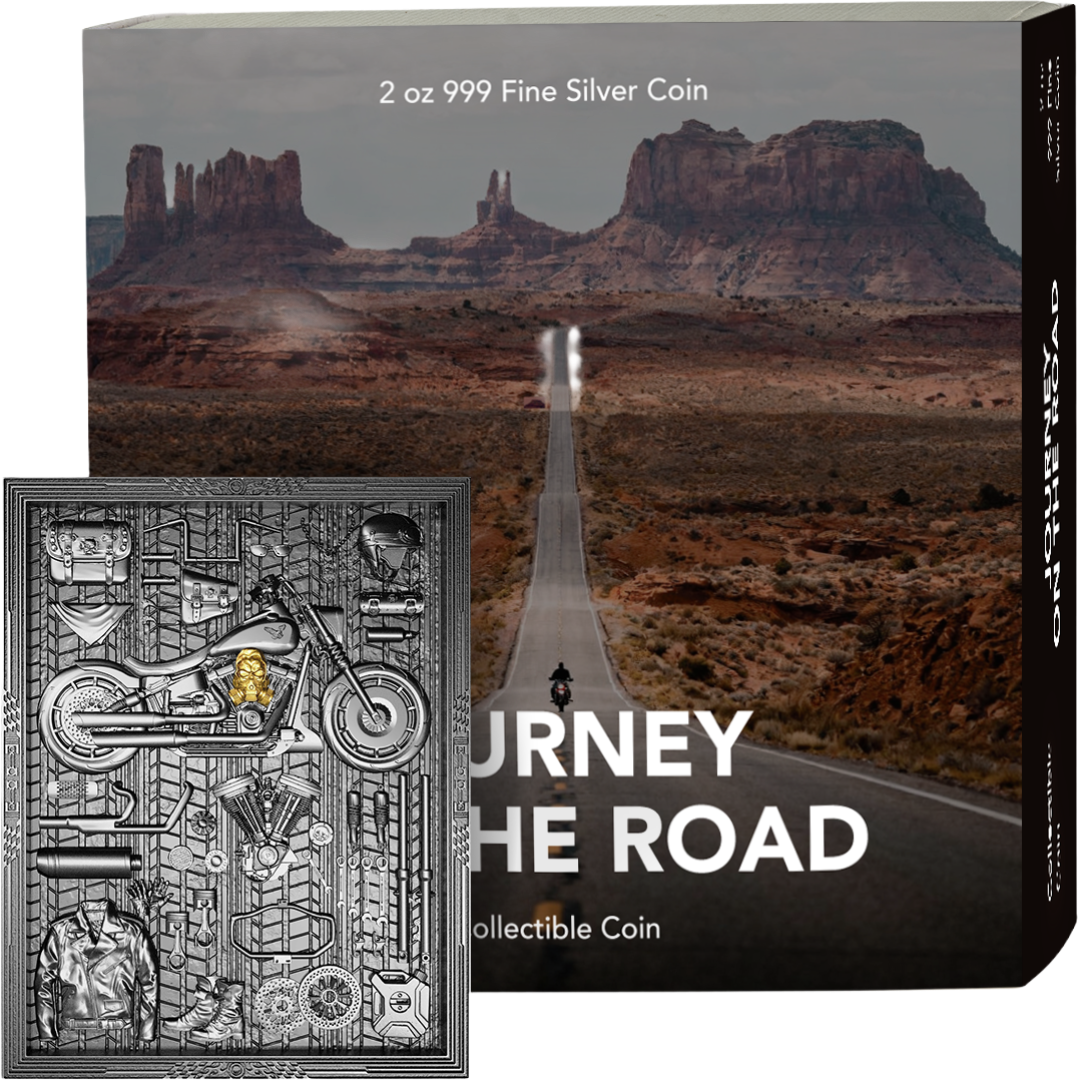 Journey on the Road 2 oz Silver Coin – 2025 Samoa 5 Tala Antiqued with Gold Gilded Finish