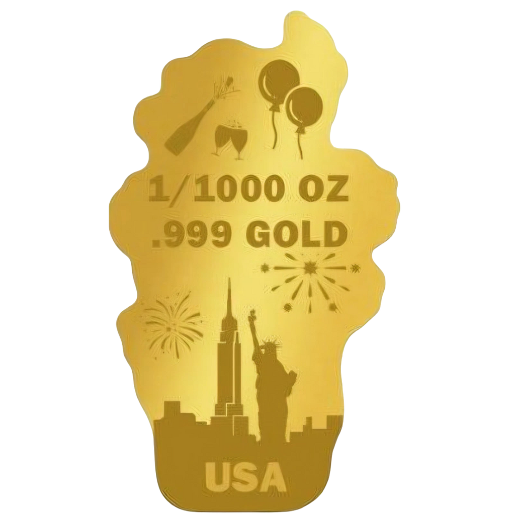 2026 USA 250 Years New Year 1/1000 oz .999 Pure Gold Shaped Coin with Certificate of Authenticity Card