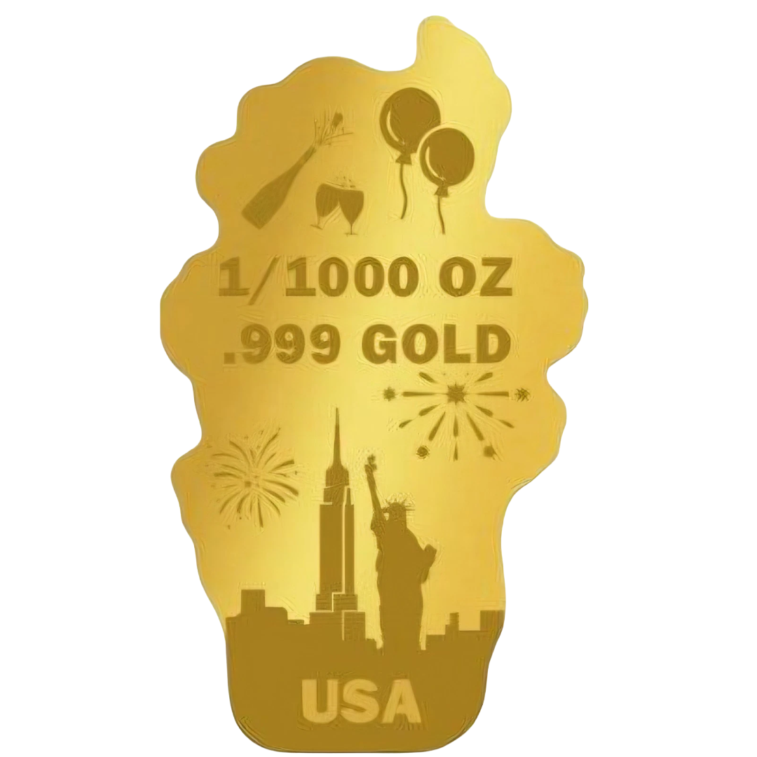 2026 USA 250 Years New Year 1/1000 oz .999 Pure Gold Shaped Coin with Certificate of Authenticity Card