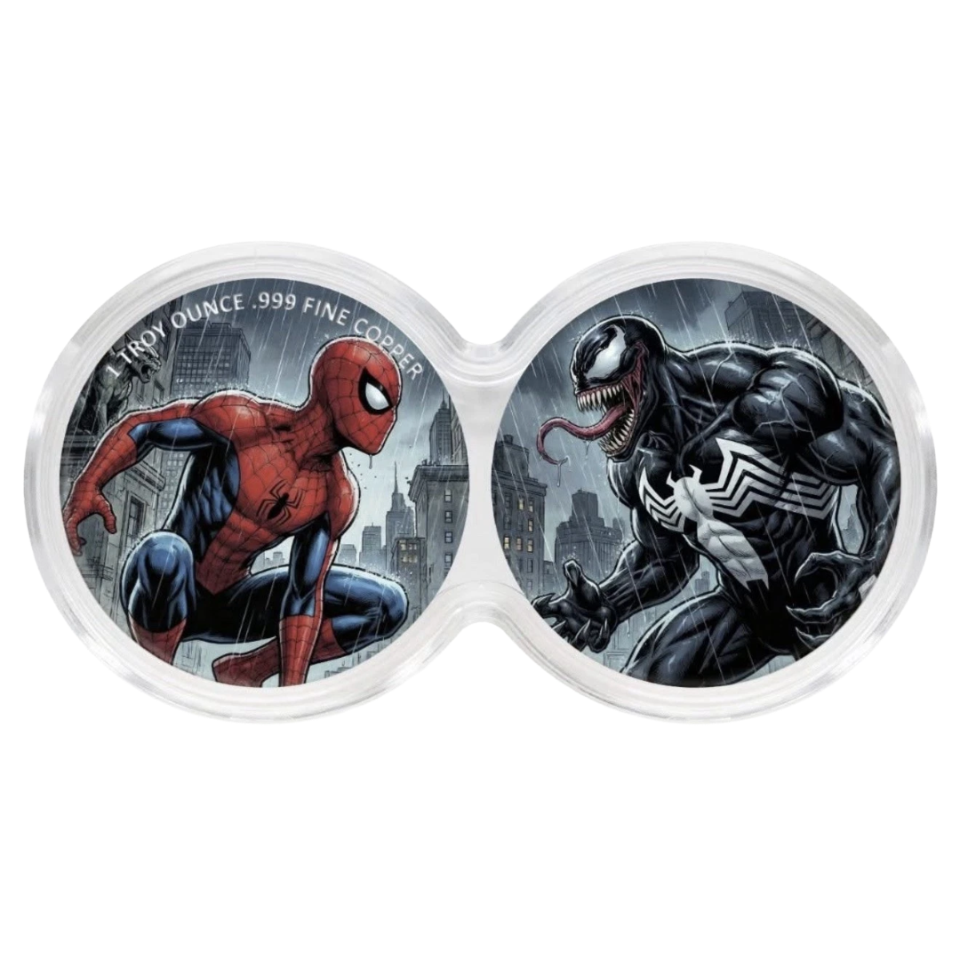 Spider-Man vs. Venom 2 oz Dual Battle Set – Two 1 oz .999 Fine Copper Rounds in Infinity Capsule