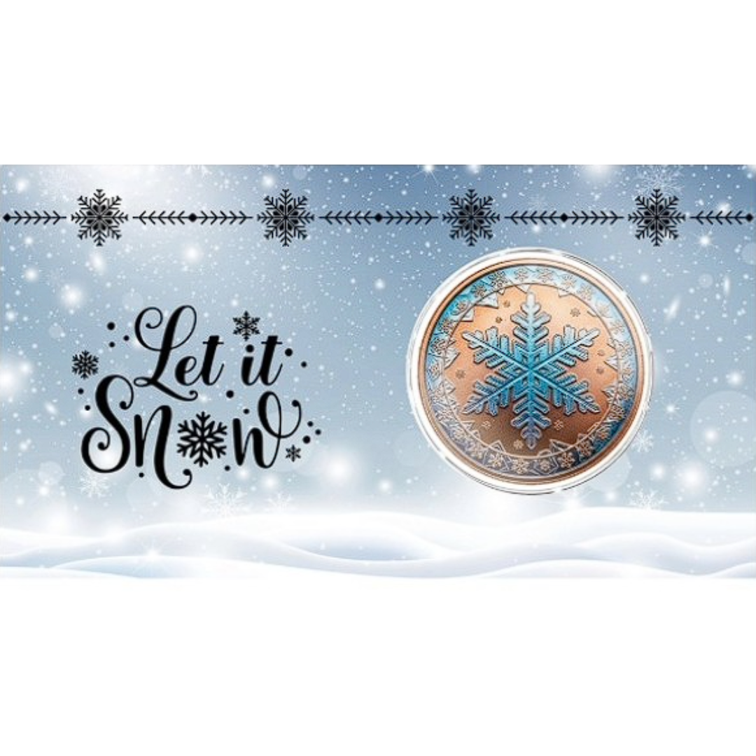 Winter Snowflake 1 AVDP oz Colorized .999 Fine Copper Round with Certificate of Authenticity Card