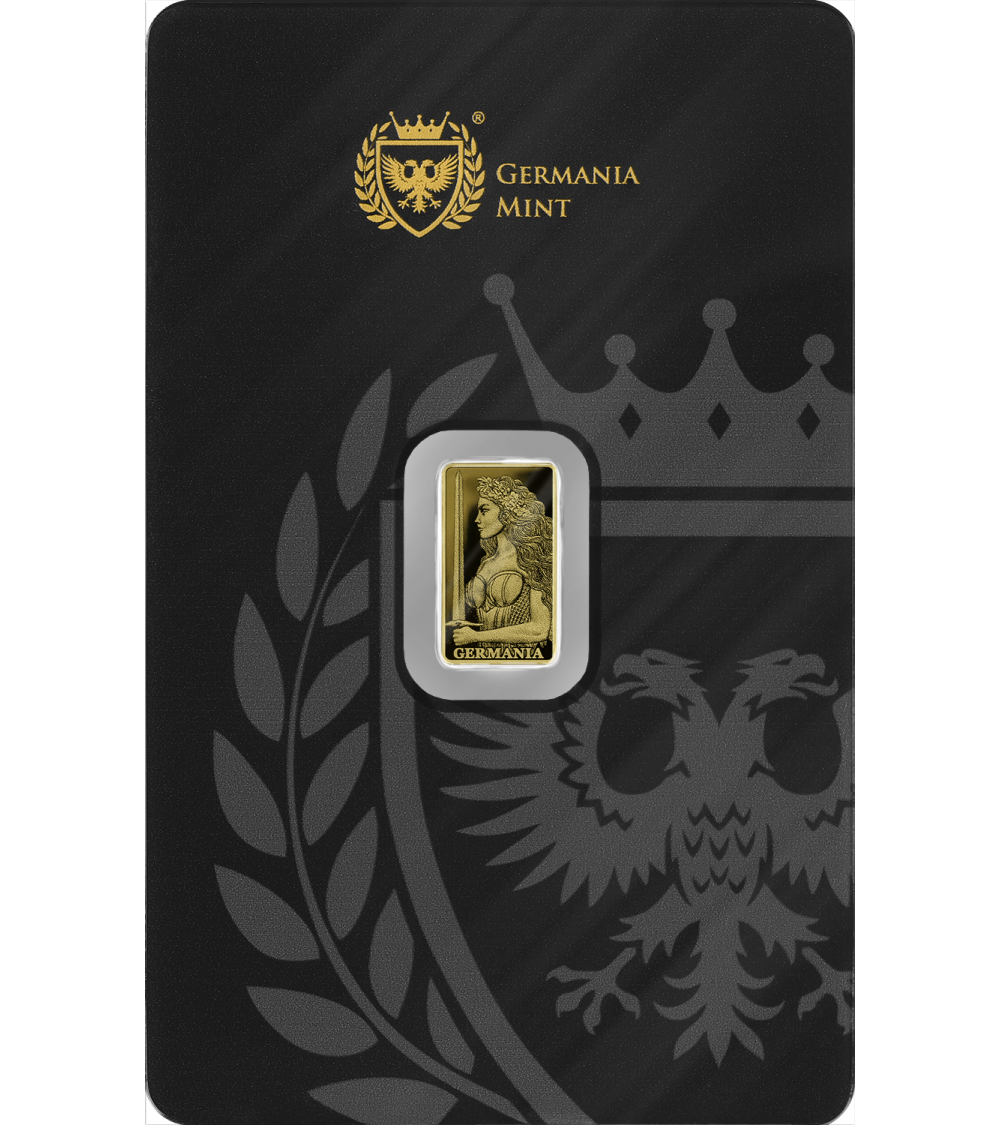 Germania Mint 1/100oz Gold Minted Proof Bar w/Safepack Assay Card