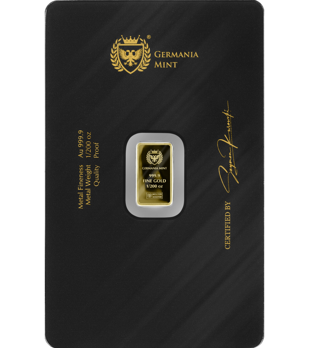 Germania Mint 1/200oz Gold Minted Proof Bar w/Safepack Assay Card