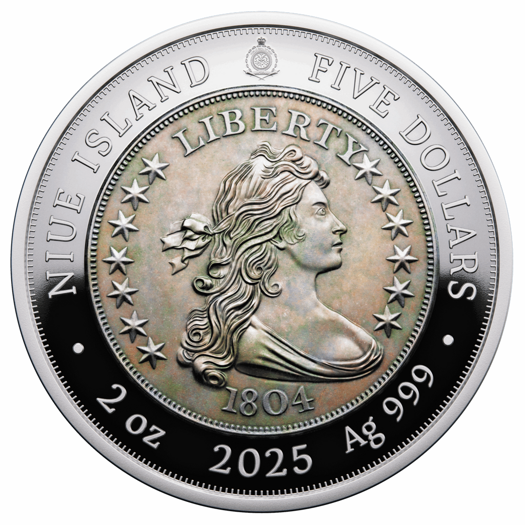 Niue $5 2025 Silver 999. 2oz AF: 1804 Draped bust GREATEST USA COINS